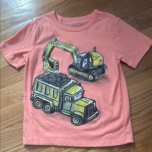 Kids Coral T-Shirt with Construction Vehicles